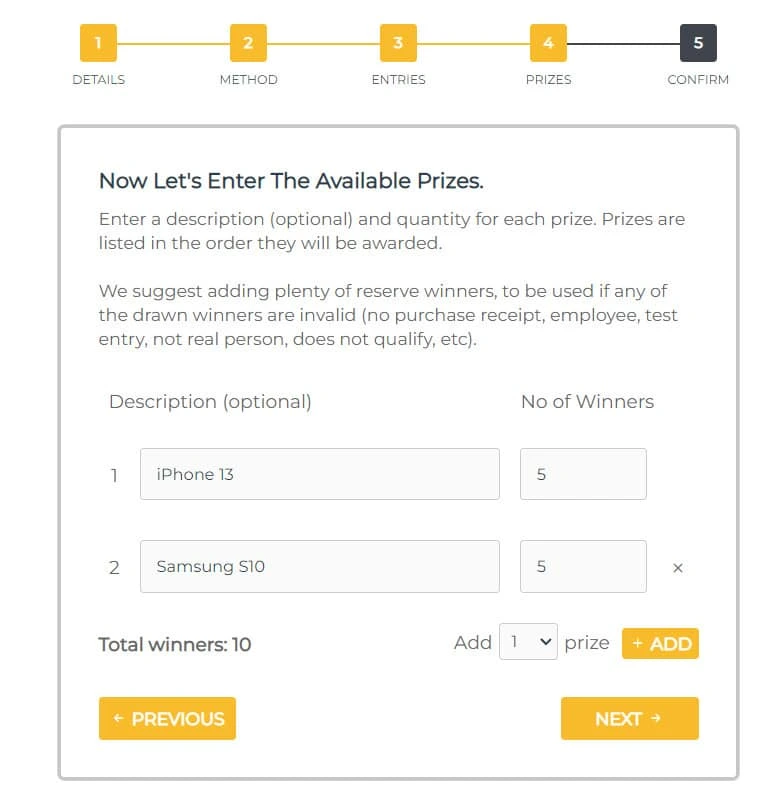 Online giveaway and prize draw management system development project featuring prize configuration, winner selection, and contest administration.
