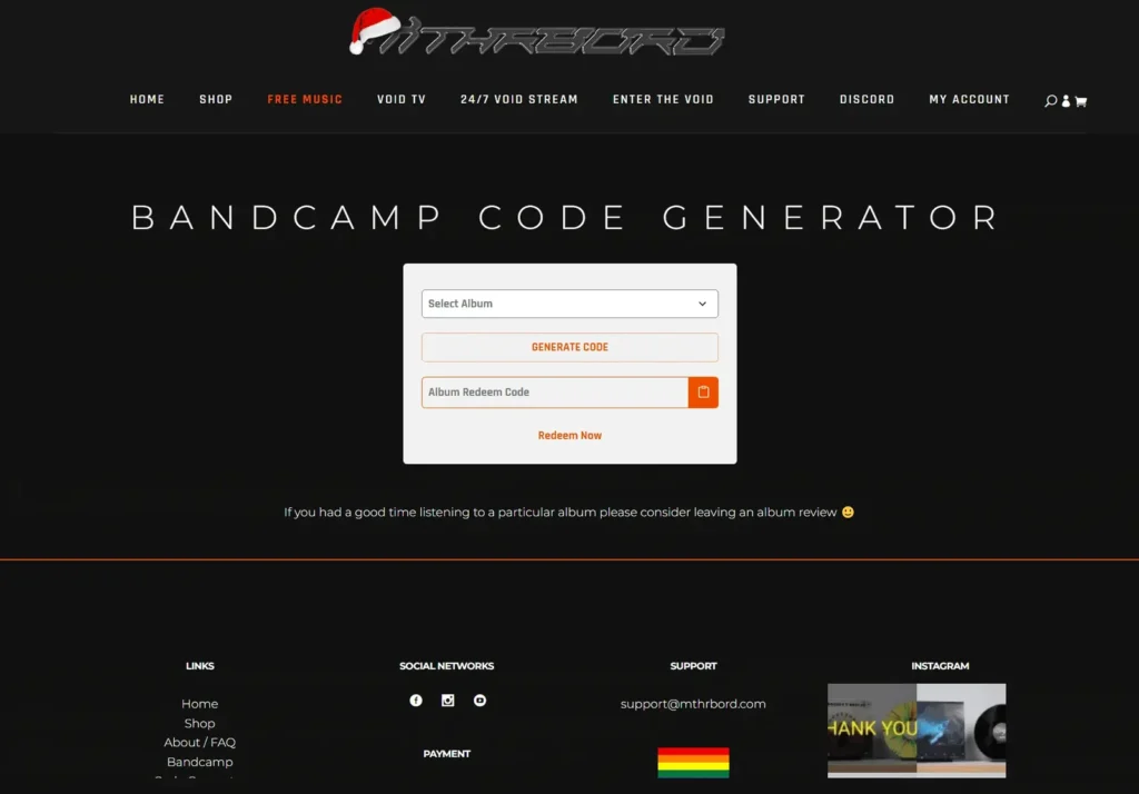 andcamp album redeem code generator plugin development project featuring automatic music redemption code generation and digital album access.