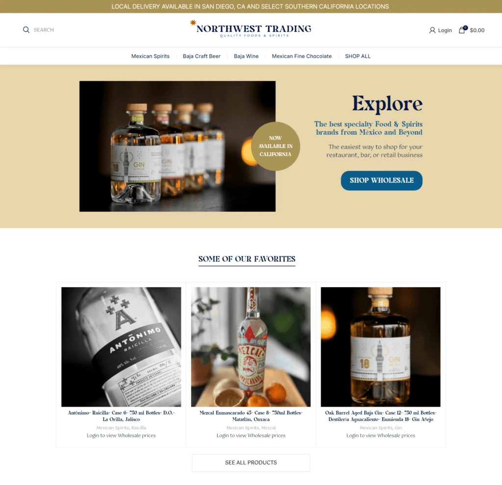 Northwest Trading eCommerce website design and development project featuring premium food and spirits, wholesale ordering, and responsive online store.