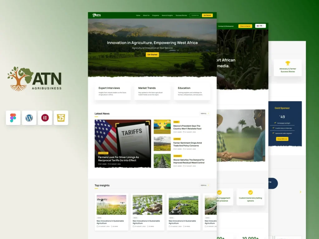 ATN Agribusiness website design and development project featuring an agriculture news platform, agribusiness resources, and responsive web interface.