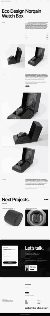 Desktop homepage of the Adatte Design website developed in WordPress, featuring a modern portfolio layout, responsive interface, and premium industrial product showcase.