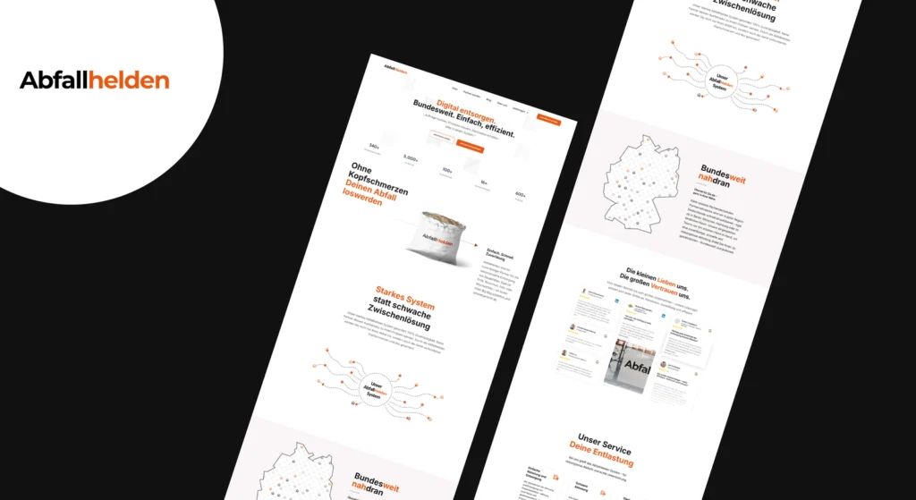 AbfallHelden waste management website designed in Figma and developed with WordPress and Elementor, featuring responsive layouts, custom UI/UX, service pages, and conversion-focused design.