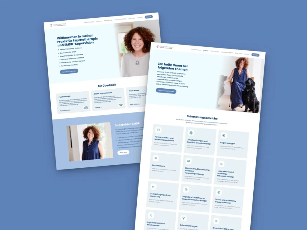 Modern psychotherapy and EMDR practice website designed and developed with WordPress, featuring responsive layouts, custom UI/UX, service pages, therapist profiles, and SEO-optimized healthcare web design.