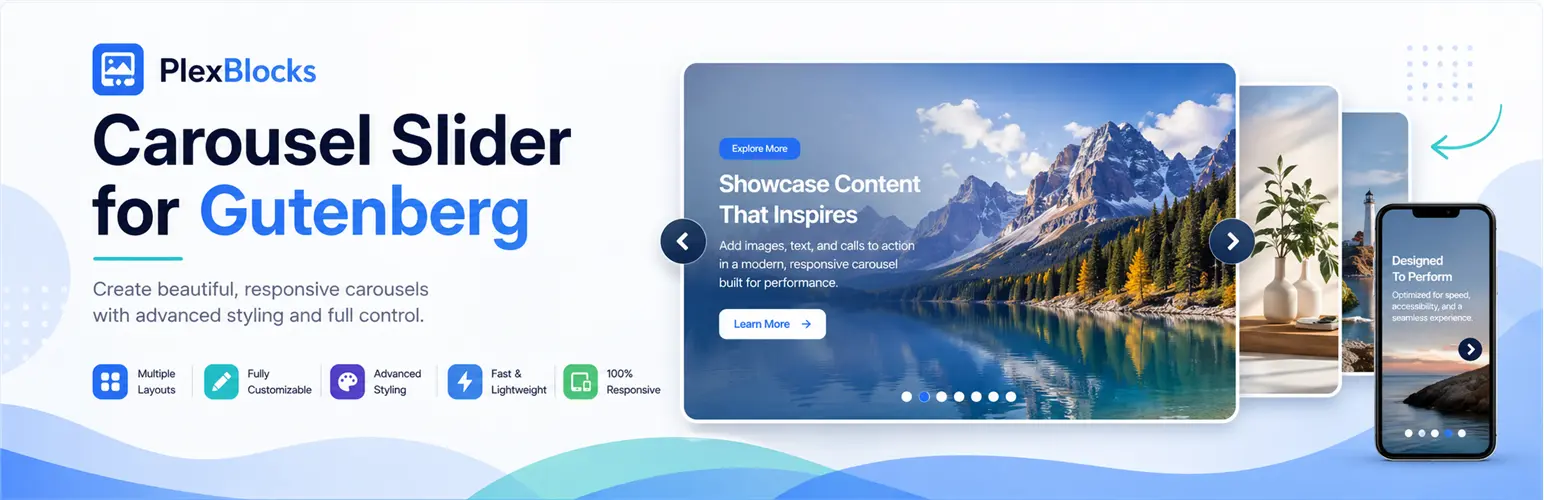 PlexBlocks Carousel Slider for Gutenberg WordPress Block Editor